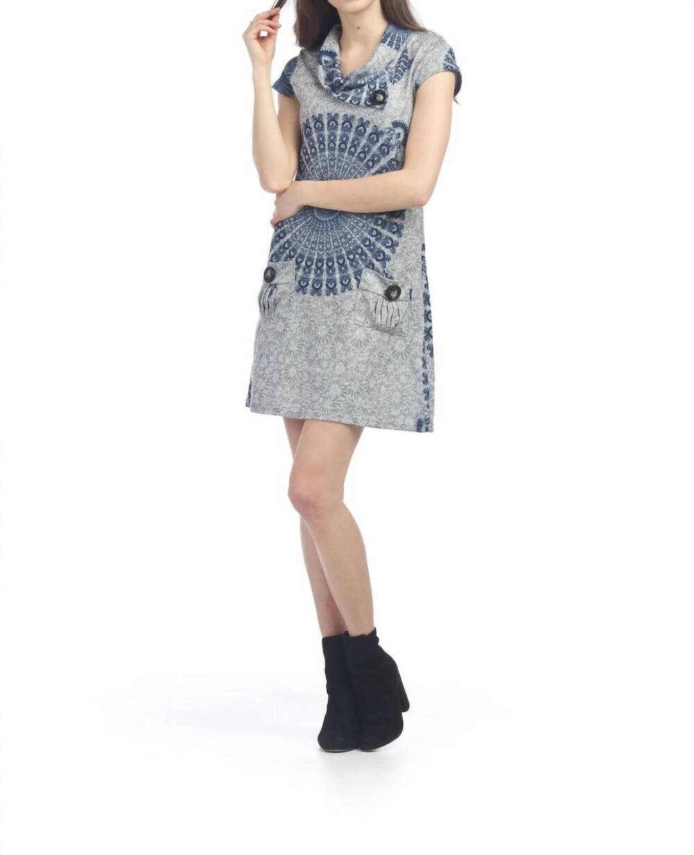 NEW PAPILLON mandala short sleeve sweater dress in grey